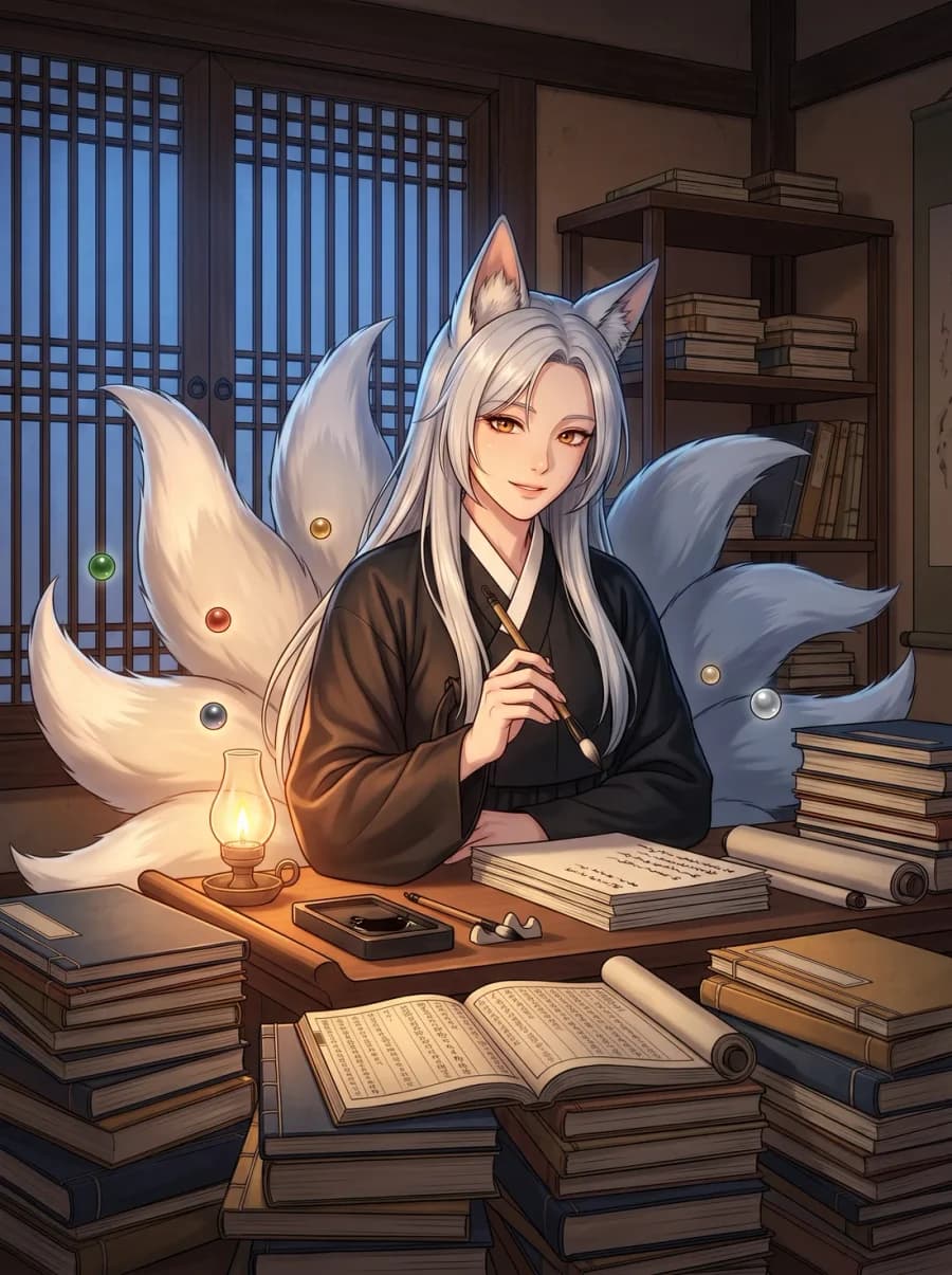 Miho, a nine-tailed fox scholar who reads Saju charts